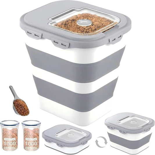 40 Lbs Dog Food Storage Container, Collapsible Cat Food Container | Airtight Pet Food Storage Containers with Wheels, Clear Window, 2 Measuring Cup, Scoop, BPA Free for Rice, Flour, Bird Seed by NURYOSPACESAVING