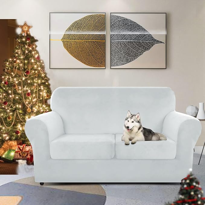 ZNSAYOTX Luxury Velvet Sofa Cover 3 Piece (57"-70") Stretch Loveseat Covers for 2 Cushion Couch Thick Soft Couch Slipcover with Non Slip Strap, Dog Pet Friendly Nice Furniture Protector (Silver Grey) - Image 2