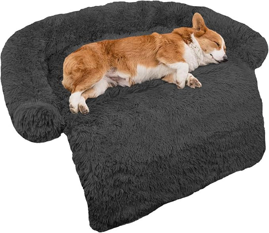Calming Dog Bed Fluffy Plush Dog Mat for Furniture Protector with Removable Washable Cover for Large Medium Small Dogs and Cats (Medium(41x37x6), Dark Grey) by GGIB