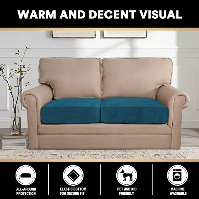 PrinceDeco Stretch Velvet Couch Cushion Covers, Soft Cushion Slipcover for Chair Loveseat Sofa Cushion Furniture Protector Seat Cushion Sofa Cover(Each Width Up to 29.5" Deep Teal) - Image 3