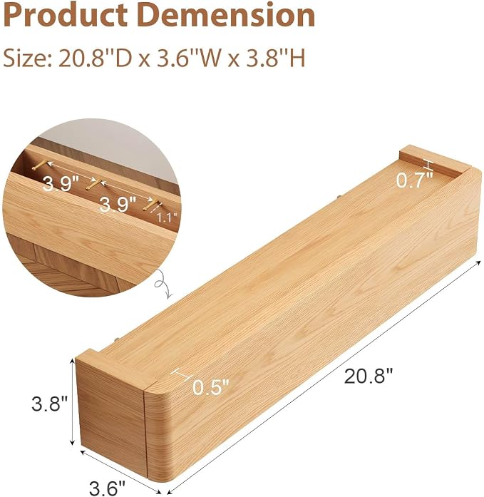 CycleCrew Solid Wood Wall Mounted Coat Rack with Shelf Hooks - Modern Floating Shelves with 5 Hidden Hooks, Heavy Duty Entryway Coat Key Holder Hanger for Hallway Bathroom Bedroom Home Decor - Image 6