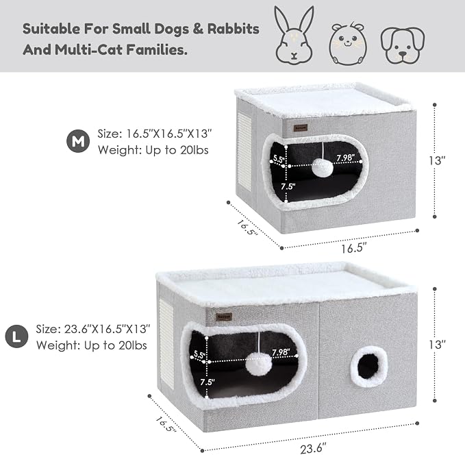 Garnpet Cat Bed for Indoor Cats Cube House, Covered Cat Cave Beds & Furniture with Scratch Pad and Hideaway Tent, Cute Modern Cat Condo for Multi Small Pet Large Kitten Kitty, Large, Dark Grey - Image 2