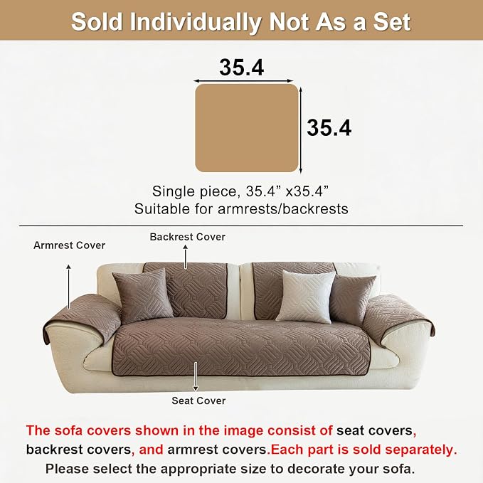 Velvet Couch Arm Rest Covers for Sofa Washable(35.4"x35.4") | Soft Sofa Cover for Armrest, No Shedding Dark Brown Couch Covers, Pet Friendly Non Slip Couch Protector Cover for Dogs - Image 2