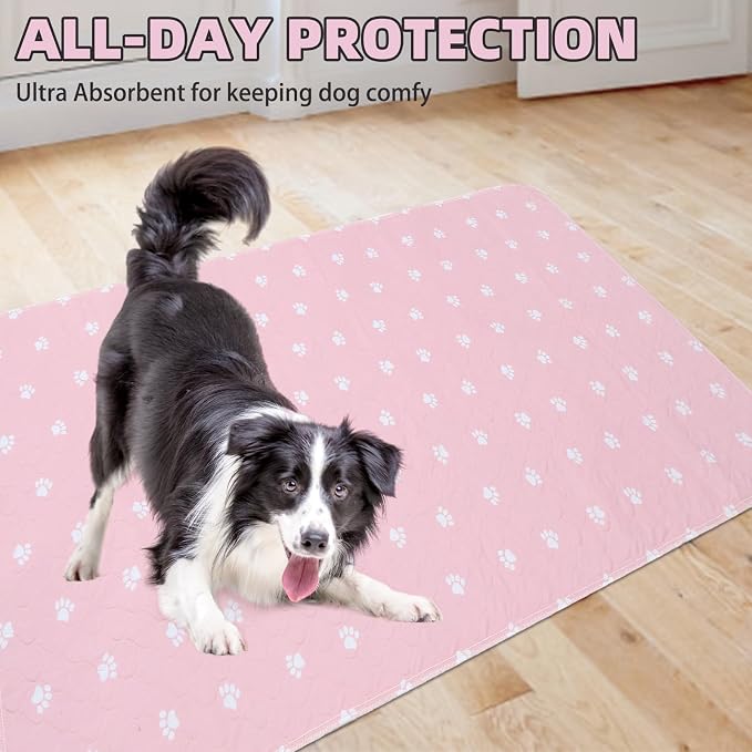 PUPTECK Washable Pee Pads for Dogs Dog Training Pads 2 Pack Pink 48x60 in | Reusable Puppy Potty Training Pads Whelping Mat Pet Food Feeding Mat Leakproof Fast Absorption Non-Slip for Couch, Crate - Image 8