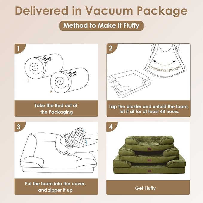 EHEYCIGA Orthopedic Dog Beds Large Sized Dog, Waterproof Washable Pet Bed | Non-Slip Bottom and Egg-Crate Memory Foam XL Dog Couch Bed with Washable Removable Cover, Olive Green, 41Inch - Image 7