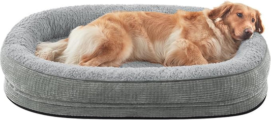 JOEJOY Orthopedic Dog Beds Large Sized Dog, XL Egg-Crate Memory Foam Pet Couch Bed with Bolster Sides, Waterproof Lining, Removable Washable Cover & Non-Slip Bottom, Light Grey by JOEJOY