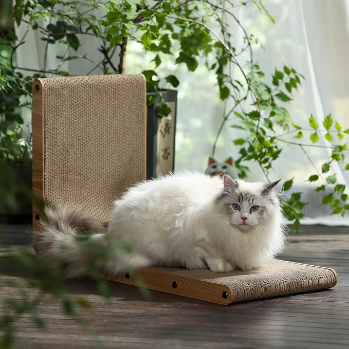 FUKUMARU Cat Scratcher, 26.8 Inch L Shaped Cat Scratch Pad for Indoor Cats | Vertical Cat Scratching Board with Ball Cat Toy, Cardboard Cat Scratcher for Wall Sofa Couch, Kitten Scratching Post, Large - Image 5