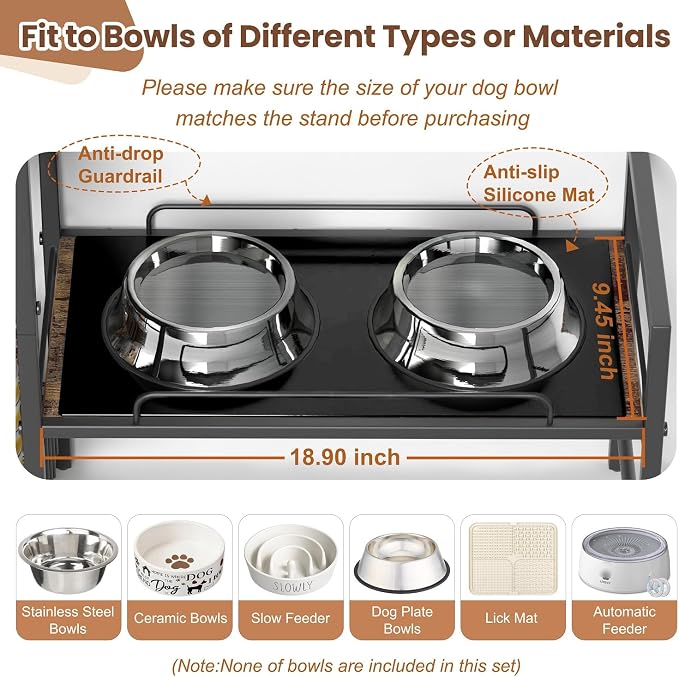 Lomivra Elevated Dog Bowls Stand for X-Large & Large Breed, 7 Adjustable Heights from 2"-22" Raised Dog Feeding Station with Toy Bin Basket, Lifted Dogs Food Bowl Holder Cabinet Pet Storage Organizer - Image 3