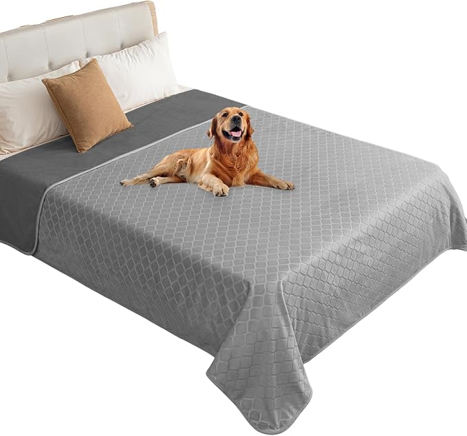 fuguitex Waterproof Dog Blanket Bed Cover Dog Crystal Velvet Moroccan Fuzzy Cozy Plush Pet Blanket Throw Blanket for Couch Sofa(82 * 102 inch, Light Grey+Grey) by fuguitexHome