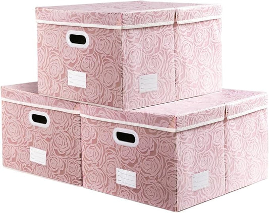 PRANDOM Jumbo Collapsible Storage Boxes with Lids Fabric Decorative Storage Bins Cubes Organizer Baskets with Cover Handles Divider for Bedroom Closet Living Room 23.2x15.7x11.8 Inch 3 Pack by Prandom