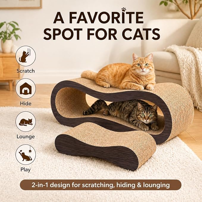 Simple Delxue 2 in 1 Large Cardboard Cat Scratcher Lounger，Cat Scratching Board for Indoor Cats,100% Recyclable&Reversible Horizontal Scratching Pads Prevents Furniture Damage,Brown - Image 4