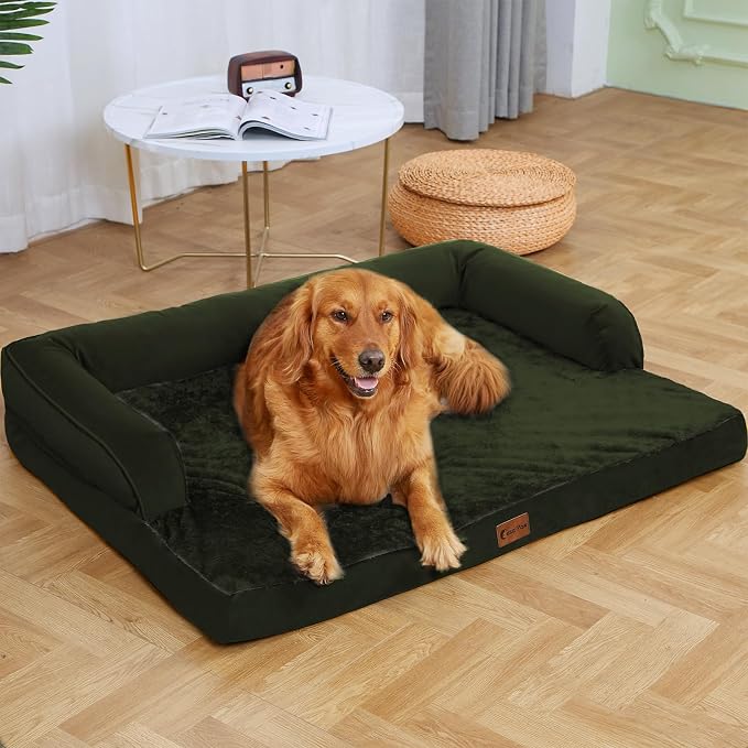 Orthopedic Dog Bed for Extra Large Dogs, 45x35in, Olive Green | Orthopedic Foam Relieves Joint Pressure, Bolsters Supports Head And Neck, Washable Cover, Non-Slip Bottom - Image 7