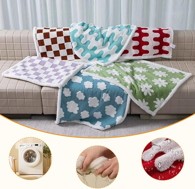 Waterproof 85x85in Pet Blanket Red Stylish Jacquard Sharpa Fleece Dog Blankets for King Size Bed Couch Sofa Covers Furniture Protection Washable Reversible Covers (Red Wave,XXL) - Image 9