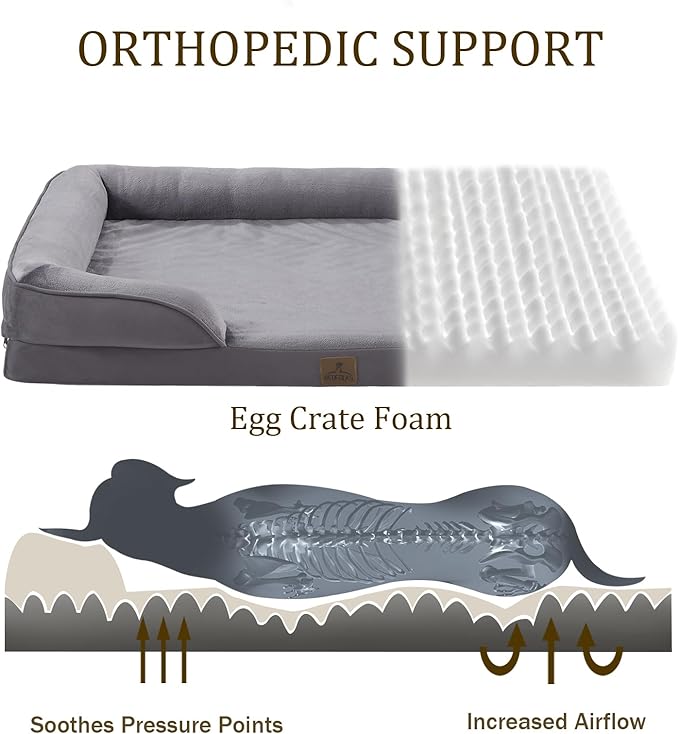 Bedfolks Orthopedic Dog Bed, Waterproof Dog Sofa Bed for Large Dogs, Egg Foam Pet Couch Bed with Removable Washable Cover and Nonslip Bottom, Dark Grey - Image 2