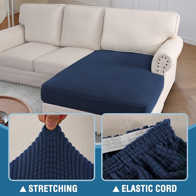 H.VERSAILTEX Sectional Couch Covers 1 Piece Chaise Slipcover L Shape Separate Cushion Couch Cover for Both Left/Right Sectional Couch (Seat Only: 1 Chaises, Navy) - Image 6