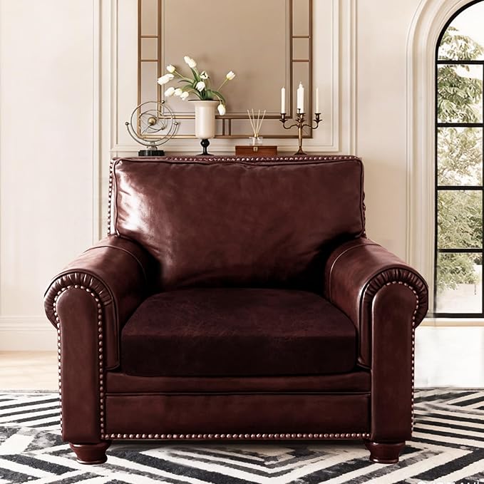 ANARACHON Leather Look Couch Cushion Covers Sofa Seat Slipcovers Sets Couches Furniture Protector for Sectional Armchair Loveseat Pets Kids Stretch Spandex Fabric (1 Cushion Armchair, Burgundy) - Image 2