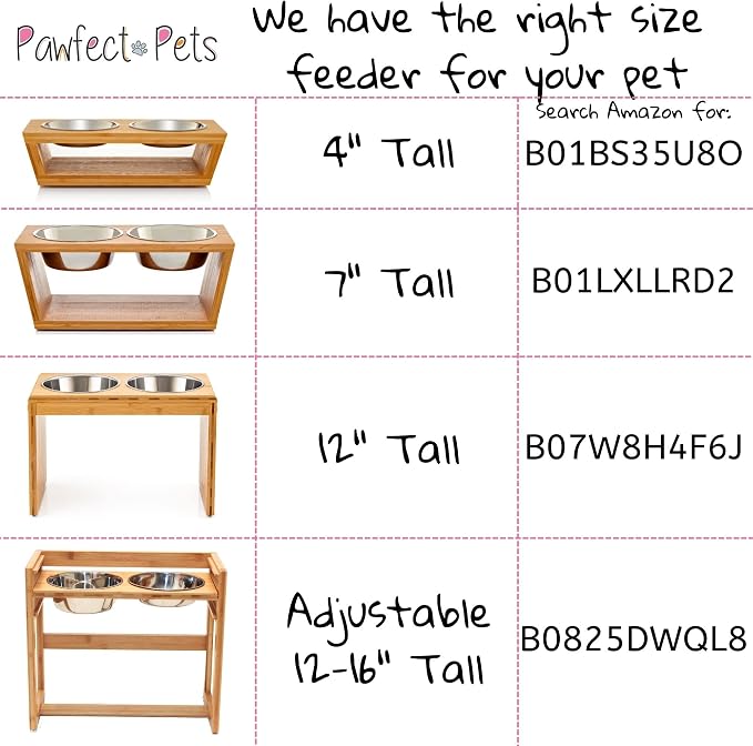 Pawfect Pets Elevated Dog Bowl Stand- 7" Raised Dog Bowl for Medium Dogs. Pet Feeder with Four Stainless Steel Bowls (White) - Image 8