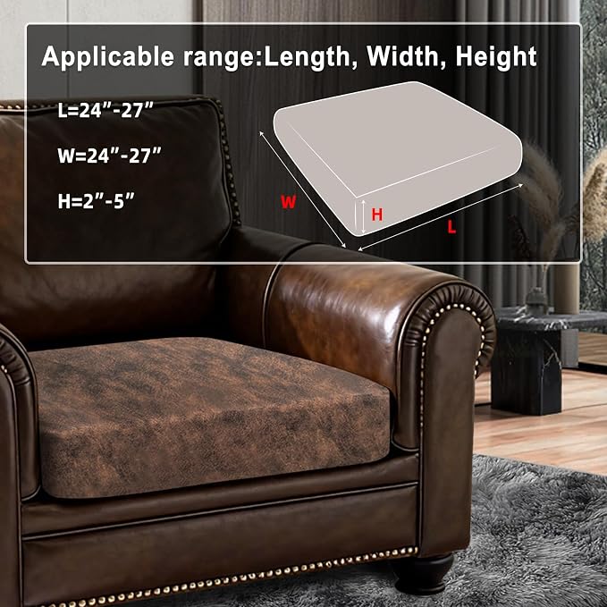 ANARACHON Leather Look Couch Cushion Covers Sofa Seat Slipcovers Sets Couches Furniture Protector for Sectional Armchair Loveseat Pets Kids Stretch Spandex Fabric (1 Cushion Armchair, Dark Brown) - Image 3