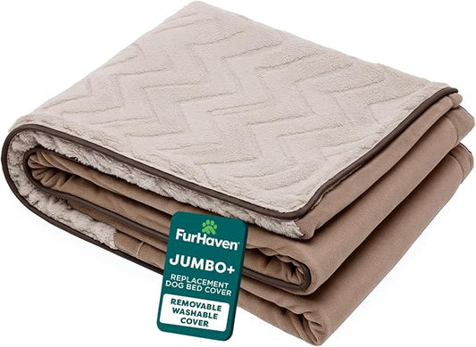 FurHaven Dog Bed Cover Replacement, Sofa-Style Design with Soft, Breathable Fabric for Cozy Comfort, Machine Washable, Jumbo Plus XXL, Plush & Velvet Waves, Brownstone by FurHaven