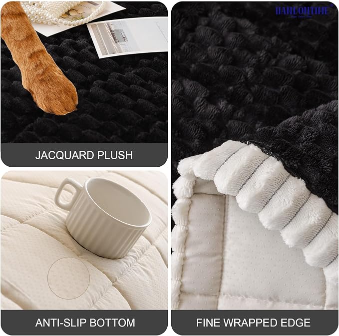 HANDONTIME Pet Couch Cover Fuzzy Sofa Covers for Pets, Couch Covers for Dogs, Washable Dog Sofa Cover Protector, Jacquard Fuzzy Non Slip Cushion Slipcover Pet Friendly (Black, 27.6" x 70.9") - Image 3