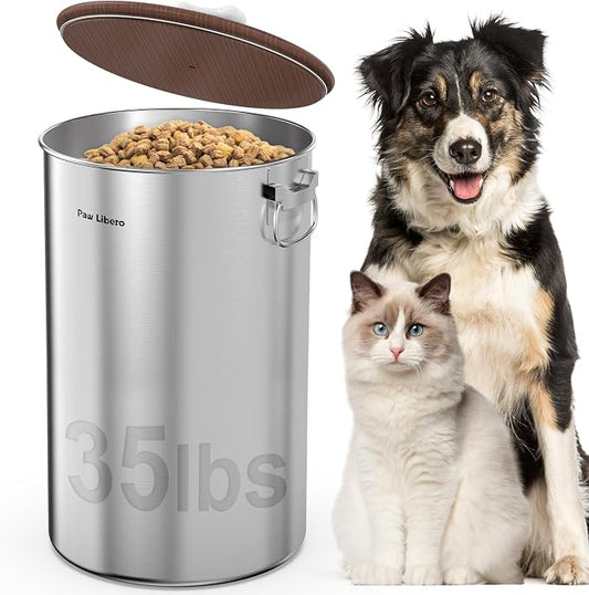 35 lb Stainless Steel Dog Food Storage Container with Airtight Lid for Pet | Metal Dog Food Storage Container for Dogs & Cats, Airtight Dog Food Container to Keep Food Fresh, Easy to Clean Dog Dood Bin by PawLibero