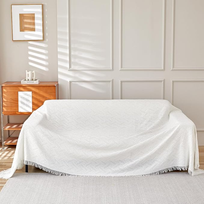 AIVIA Armless Loveseat Cover Sheet Blanket, Anti Slip Throw Cushion Covers for 2 Seater Armless Couches, Love-Seat Furniture Decor Slipcovers Protector for Dogs Cats (71” x 91” White) - Image 3