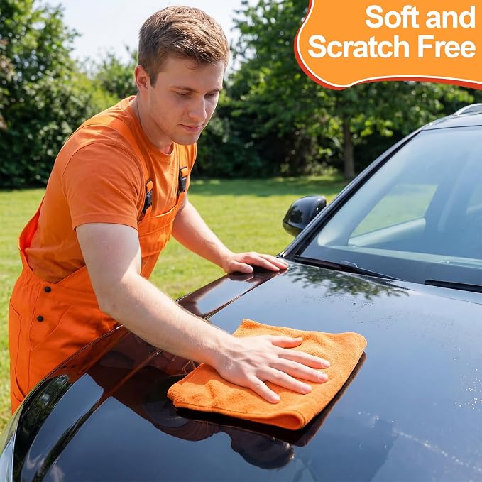 Nuenen Microfiber Cleaning Cloths for Cars 16 x 16 Inch Ultra Absorbent Car Towels Drying Reusable Cleaning Supplies House Kitchen Window Microfiber Towel (Orange,60 Pcs) - Image 5