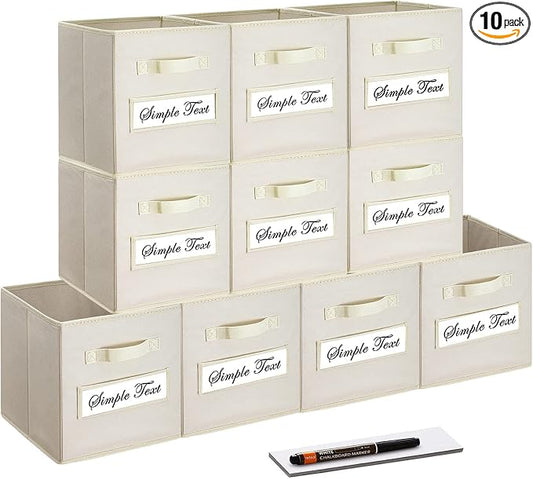 11 Inch Storage Cube,Storage bin (Set of 10) Foldable Fabric Cube Storage Bins with 10 Labels Window Cards & a Pen,Baskets Containers for Shelves,Closet Organizers Box,cube storage,Beige by Artsdi