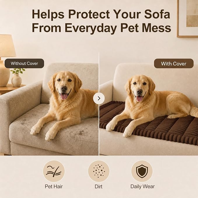 decorUhome Couch Cover for Dogs, Non Slip Fuzzy Thick Pet Sofa Protector | Pet Friendly, Durable Couch Covers for Sofa, Machine Washable, Fits Backrest Cushions & 2-Cushion Sofa, Brown, 27.6" x 47" - Image 5