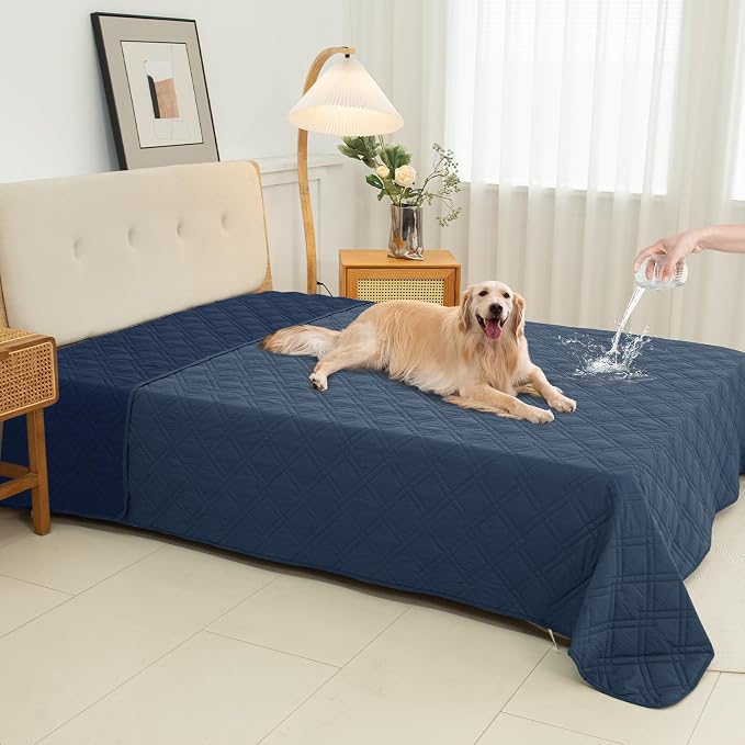 100% Waterproof Dog Bed Cover Pet Blanket 82"x92", 7-Layer Reversible Washable Bed Mat for Furniture Couch Sofa Car (Berlin Blue+Navy Blue) by Unknown