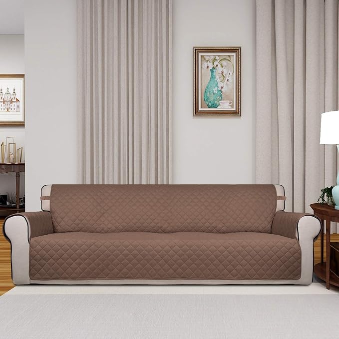 PureFit Reversible Quilted Couch Covers for Dogs Sofa Cover 4 Seater 88" | Brown/Beige, Water Resistant Couch Protector, Washable Pet Couch Cover with Non Slip and Elastic Straps For Kids - Image 2