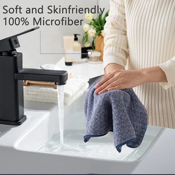 Ycosy 18 Piece Bath Towels Set,100% Microfiber Family Bathroom Towel with Hanging Loops-6 Bath Towels,6 Hand Towels,6 Washcloths,Quick Dry Highly Absorbent Shower Towel for Bathroom,Hotel,Spa-Navy - Image 8