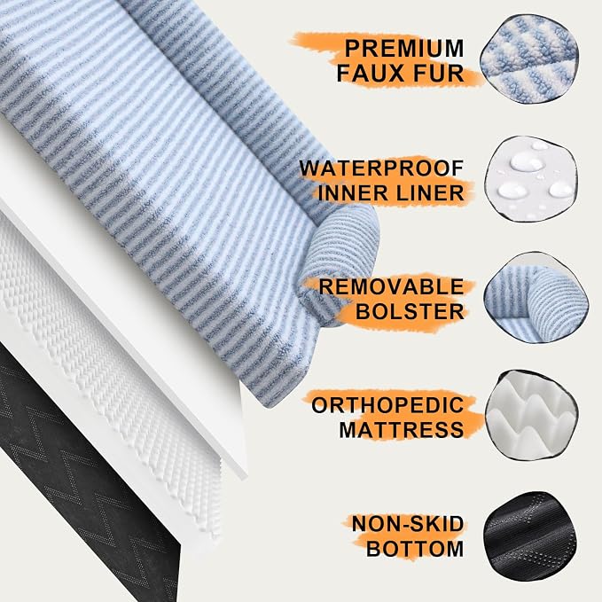 MEKIY Orthopedic XL Dog Bed with Bolster for Extra Large Size Dogs | Pillow Support for Neck Relief, Egg Crate Foam, Skin-Friendly Surface, Waterproof Liner, Anti-Slip Bottom, 42 x 30 Inch - Image 5