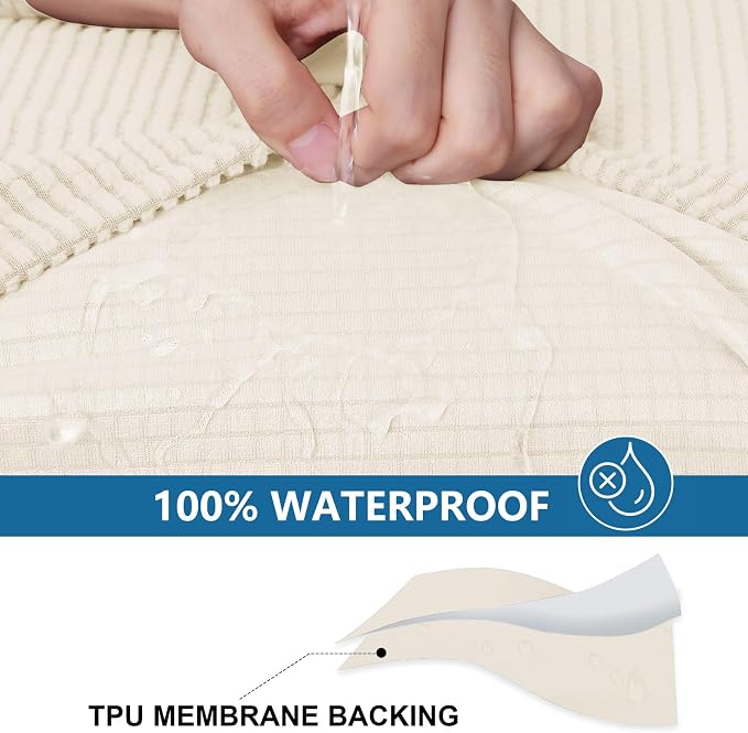 hyha Waterproof Couch Cushion Covers for Pets, Non Slip Sofa Seat Cover | Stretch Jacquard Fabric, Elastic Bottom, Non Slip Fit, Waterproof Protection, Pet Hair Protection (3 Pieces) - Image 3