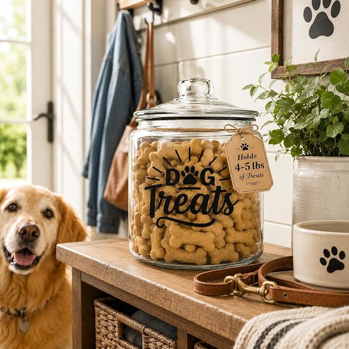 kitchentoolz 1-Gallon Glass Dog Treat Container Airtight – Large Countertop Dog Cookie Jar with Lid for Dog Treat Storage, Decorative Treat Jar & Dachshund Accessories - Image 3