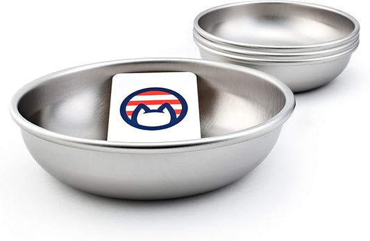 Stainless Steel Cat Bowls for Food & Water by Americat – Made in USA – Dishwasher Safe, Human Grade, Whisker Friendly Dishes (4 Bowls) by AmericatCompany