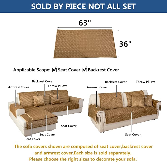Eismodra Couch Cover,Sectional Couch Covers,Sofa Covers for 3 Cushion Couch,Anti-Slip Sofa Slipcovers for Dogs Cats Kids Loveseat Recliner L Shaped Armrest Backrest,Coffee 36''x63''(Only 1 Piece) - Image 5