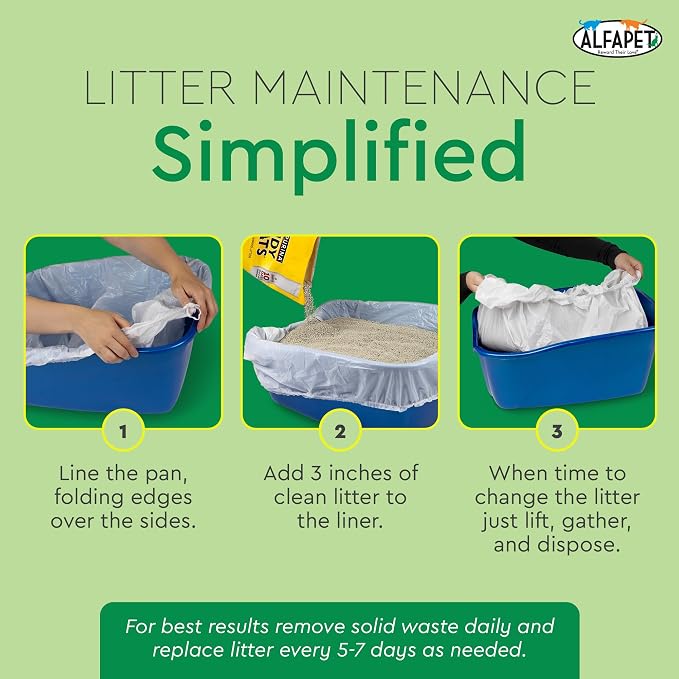 Litter Box Liners heavy duty,Alfapet elastic 52 Pack-For Extra-Giant, jumbo, super-jumbo Size litter Pans- With Sta-Put Technology for Firm, Easy Fit- Quick + Clever Waste Cleaners - Image 6