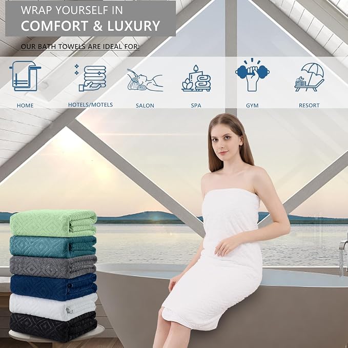 Bath Towel Set of 4 Extra Large Bath Sheet 35"x70" Oversized Bath Towel Soft Microfiber Bathroom Towel for Adults Highly Absorbent Quick Dry Towel Set for Bathroom,Hotel,Shower Towel Bath Sheet White - Image 4