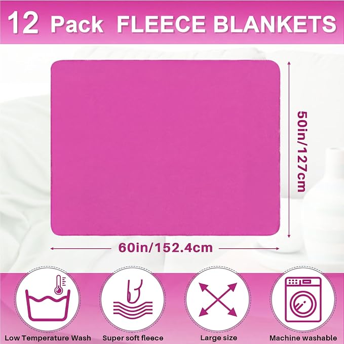 Newwiee 12 Pcs Bulk Fleece Throw Blankets 50'' x 60'' Oeko-tex Standard 100 Certified for Outdoor Wedding Guest Blankets Donation Homeless Sleepover Lap Pet Sofa, All Seasons Use (Rose) - Image 2