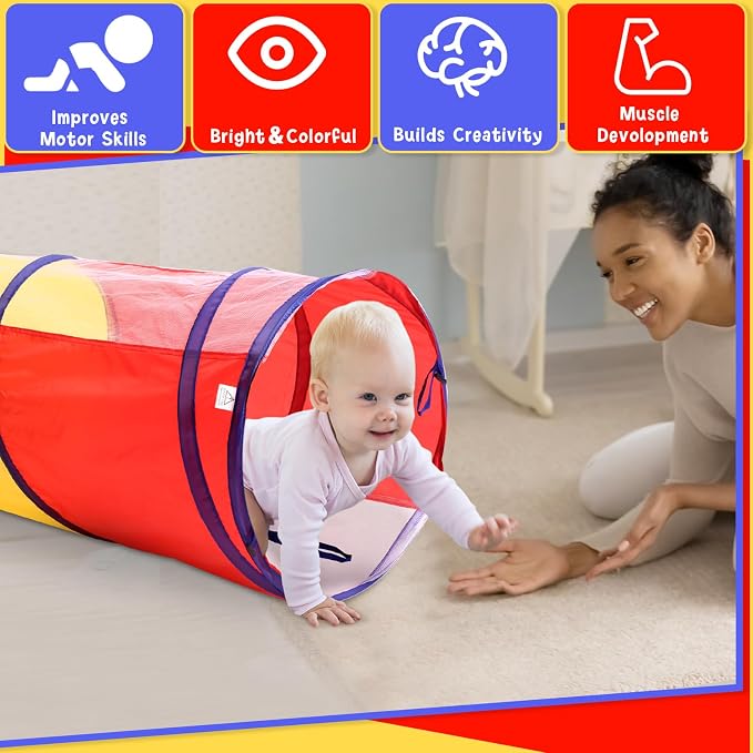 Simgoing 4 Pcs Multicolored Play Tunnel for Kids Crawl and Explore Tent 6ft Pop up Baby Crawl Play Tunnel with See Through Mesh Sides for Toddler Indoor Outdoor Crawling Game - Image 4