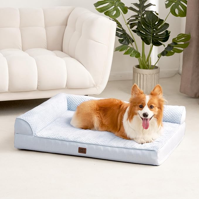 EHEYCIGA Large Dog Bed Memory Foam for Crate, Orthopedic Dog Bed Large Size Dogs with Washable Removable Cover, Waterproof Pet Sofa Couch with Nonskid Bottom, 35x22x6, Washblue - Image 9