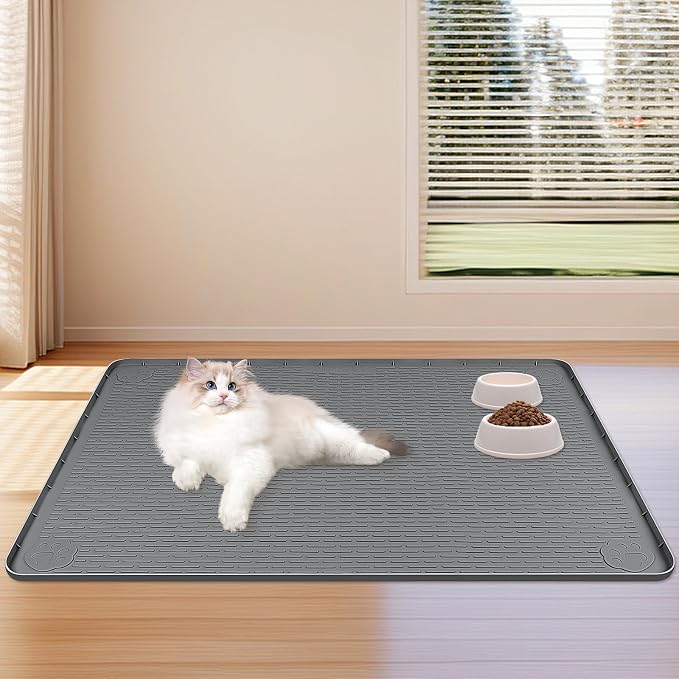 Dog Food Mat 40''x40'' Extra Large Dog Mat for Food and Water,Dark Grey | Silicone Dog Bowl Mat with Raised Edge, Waterproof Non-Slip Pet Feeding Mat for Floors, fit for Dog Cat Bowls - Image 6