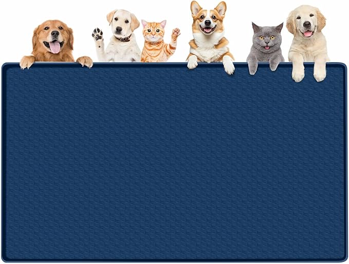 Dog Food Mat 51''x25.6'' Extra Large Dog Mat for Food and Water,Blue | Silicone Dog Bowl Mat with Raised Edge, Waterproof Non-Slip Pet Feeding Mat for Floors, fit for Dog Cat Bowls by Bartuke
