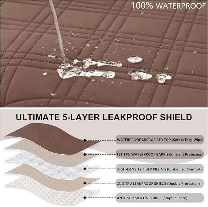 100% Waterproof Couch Cover for Dogs, Anti-Slip Washable Sofa Cover with Elastic Straps & Side Pockets, Durable Furniture Protector for Kids, Pets & Dogs (Armchair 23", Darkbrown) - Image 2