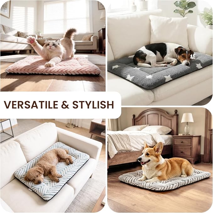 Mora Pets Cat Bed for Indoor Cats & Small Dogs Washable Flat Cat Bed Mat Soft Fluffy Dog Crate Kennel Carrier Pad with Anti-Slip Bottom for Pet Cage Travel Sleeping Chevron Blue 22 x 13 - Image 6