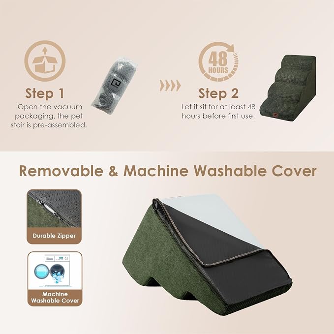 EHEYCIGA Curved Dog Stairs Ramp for High Beds 19.7" H, 4-Step Dog Steps for Small Dogs and Cats, Pet Stairs for High Bed Climbing, Non-Slip Balanced Pet Step Indoor, Military Green - Image 6