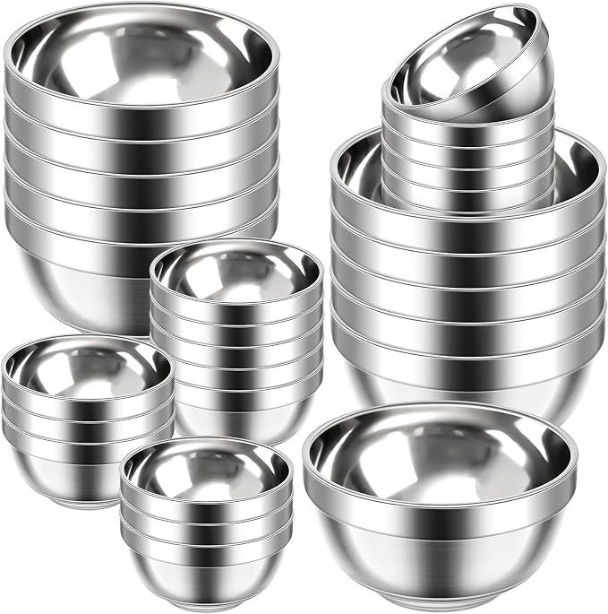 Mimorou 20 Pack 304 Stainless Steel Bowls Set 13 oz 34 oz Metal Double Walled Insulated Snack Mixing Lightweight Multipurpose Toddler Dinner Bowls for Ice Cream, Cereal, Snack by Mimorou