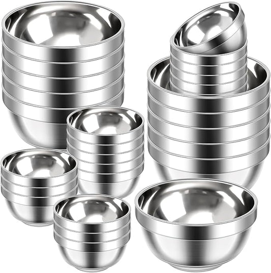 Mimorou 20 Pack 304 Stainless Steel Bowls Set 13 oz 34 oz Metal Double Walled Insulated Snack Mixing Lightweight Multipurpose Toddler Dinner Bowls for Ice Cream, Cereal, Snack by Mimorou