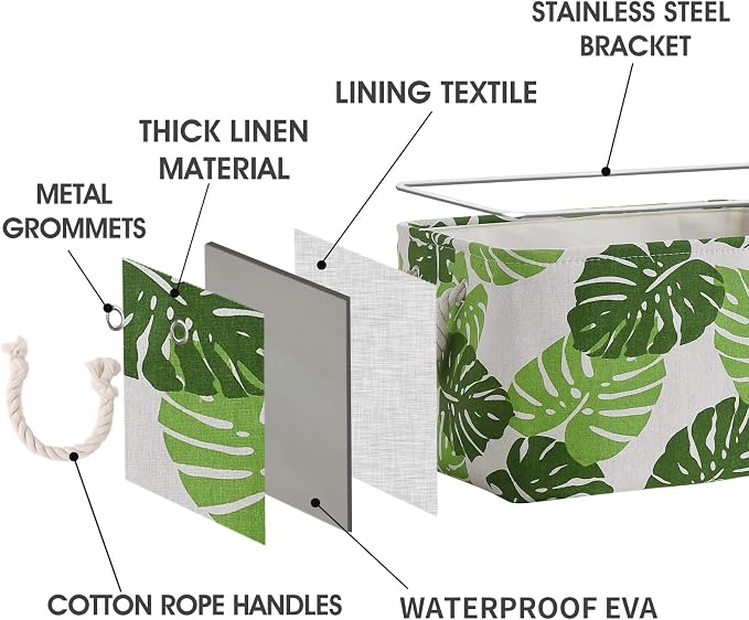 Storage Cubes, Storage Bins Baskets for Organizing 4 Pack for Organizing Toys, Clothes, Closet Baskets with Rope Handles for Nursery Home(White and Green,15.7"L×11.8"W×8.2"H) - Image 3